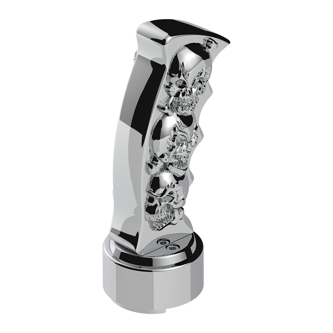 Thread-On Skulls Pistol Grip Gearshift Knob With 13/15/18 Speed Adapter - Chrome