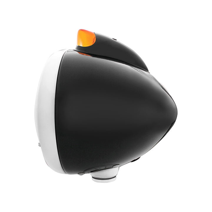 Black Guide 682-C Headlight H4 With White LED &amp; Original Style LED Signal - Amber Lens