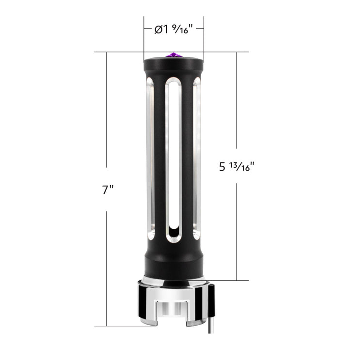 Thread-On Matte Black Sonoma Style Gearshift Knob With LED 13/15/18 Speed Adapter - Purple Crystal/Purple LED