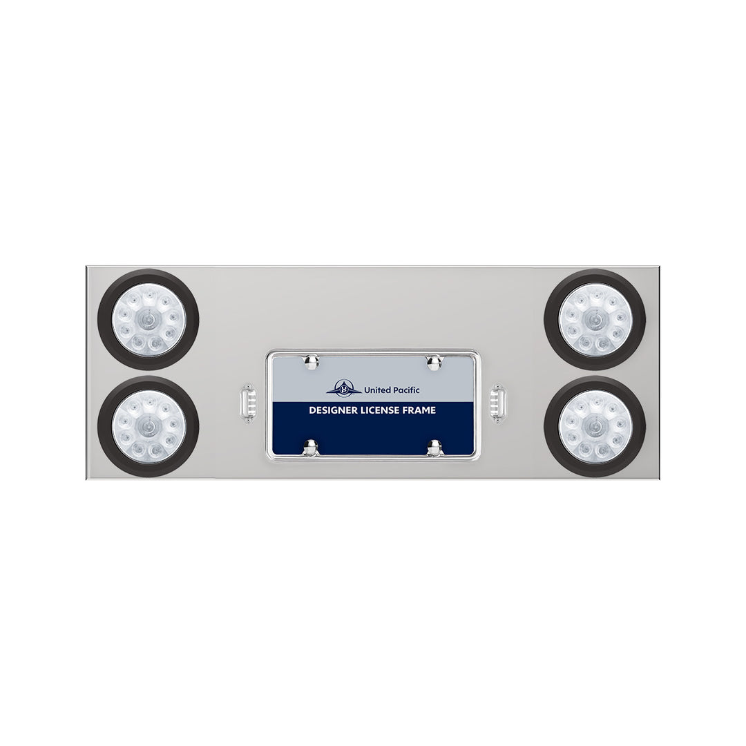 33-3/4" Stainless Rear Center Panel With Four 10 LED 4" Lights &amp; Grommets - Red LED/Clear Lens