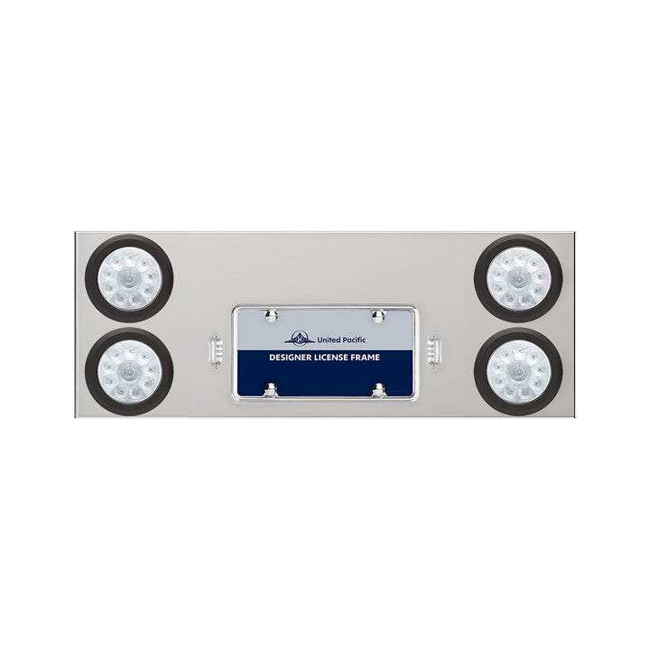 33-3/4" Stainless Rear Center Panel With Four 10 LED 4" Lights &amp; Grommets - Red LED/Clear Lens