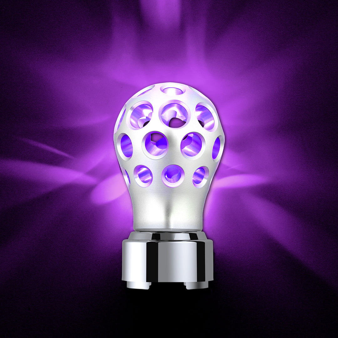 Thread-On Annodized Phoenix Style Ball Gearshift Knob With LED 9/10 Speed Adapter - Purple LED