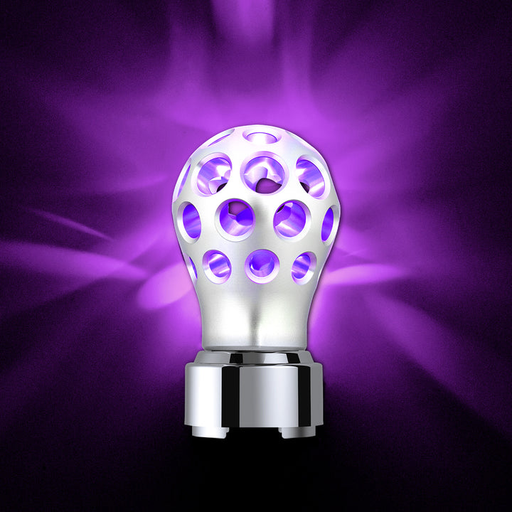 Thread-On Annodized Phoenix Style Ball Gearshift Knob With LED 9/10 Speed Adapter - Purple LED