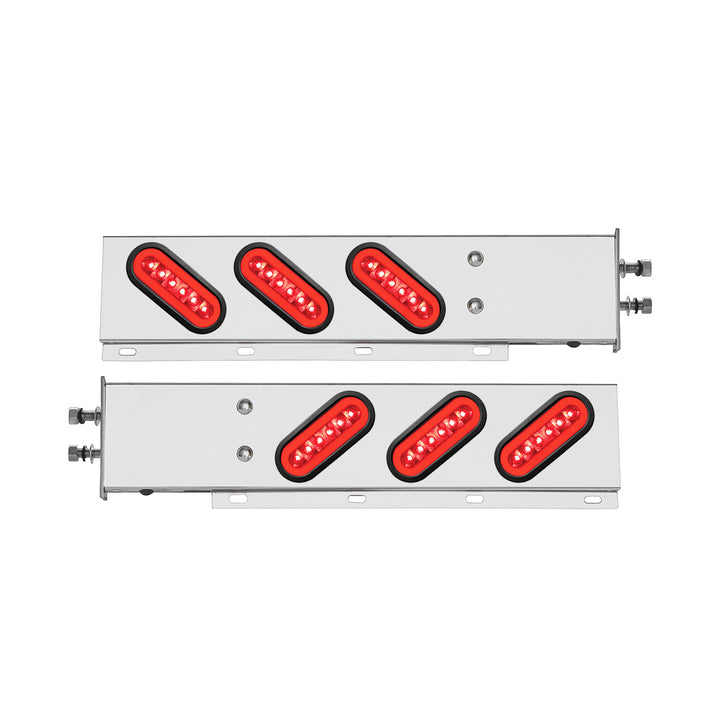 2-1/2" Bolt Pattern Stainless Steel Spring Loaded Bar With 6 x 22 Red LED 6" Oval GloLight &amp; Grommet - Red Lens (Pair)