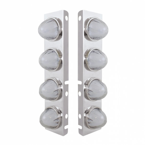 Stainless Steel Front Air Cleaner Bracket With 8 x 9 Amber LED Watermelon GloLight &amp; Bezels For Peterbilt - Clear Lens