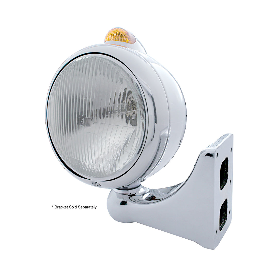 Stainless Steel Guide 682-C Headlight H4 &amp; Dual Mode LED Signal - Amber Lens