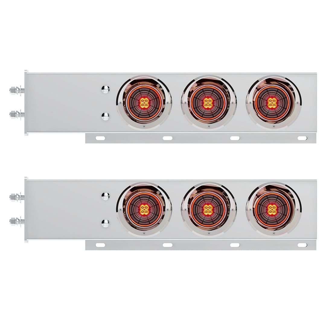 2-1/2" Bolt Pattern Stainless Steel Spring Loaded Bar With 6 x 4" 13 LED Abyss Lights &amp; Visors - Red LED/Clear Lens (Pair)