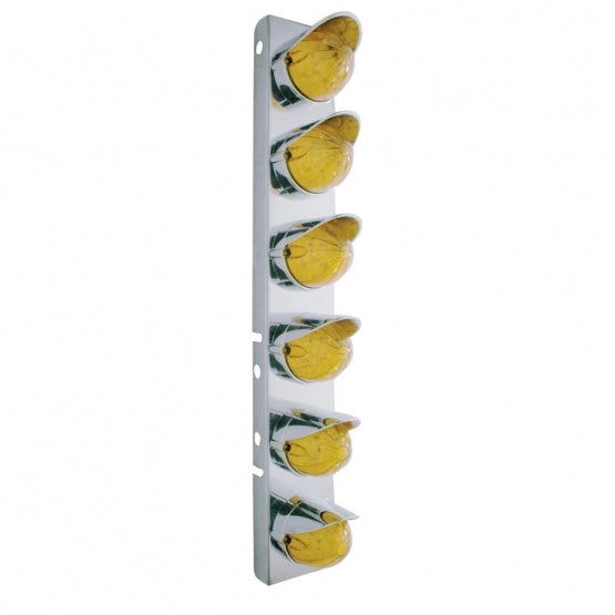 Stainless Steel Front Air Cleaner Bracket With 12 x 19 LED Watermelon Lights &amp; Visors For Peterbilt - Amber LED &amp; Lens