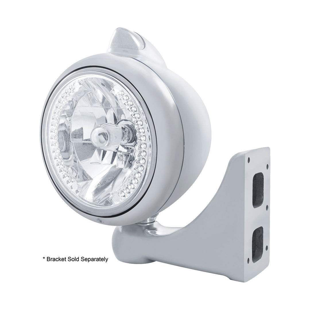 Stainless Steel Guide 682-C Headlight H4 With White LED &amp; Original Style LED Signal - Clear Lens