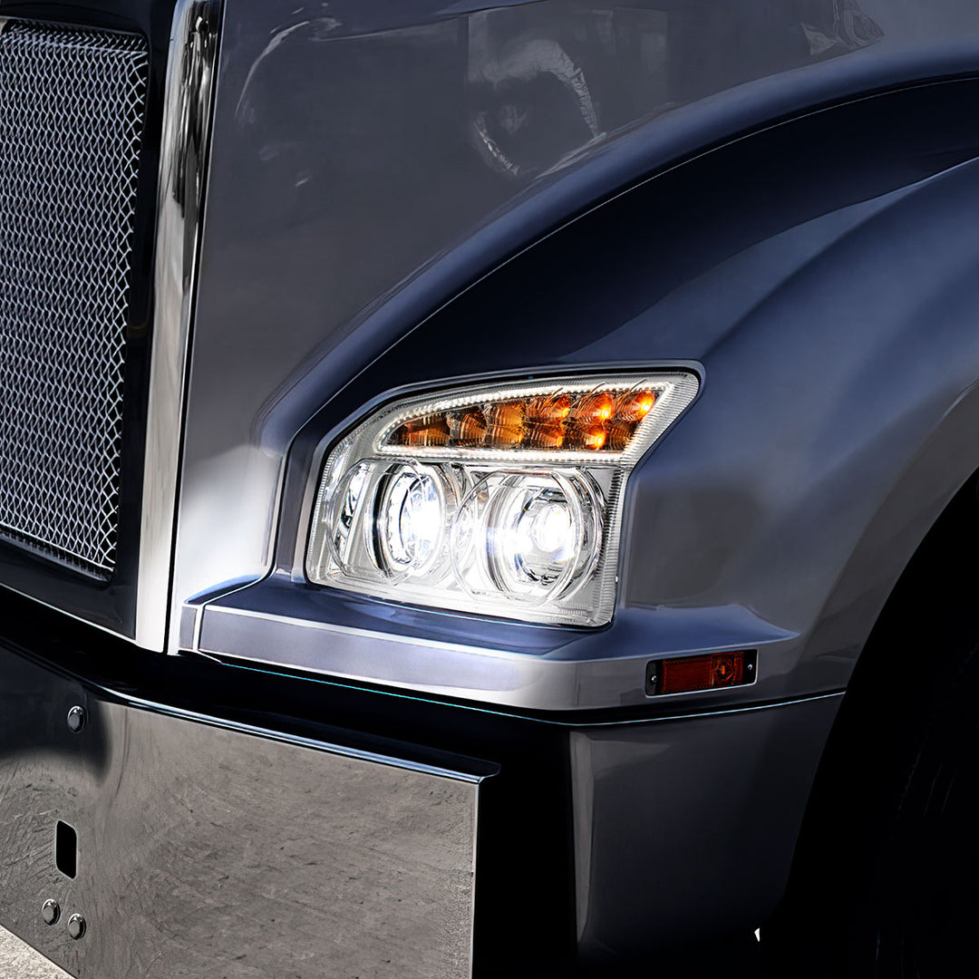 Chrome 11 LED Headlight For 2015-2024 Kenworth T880 - Driver