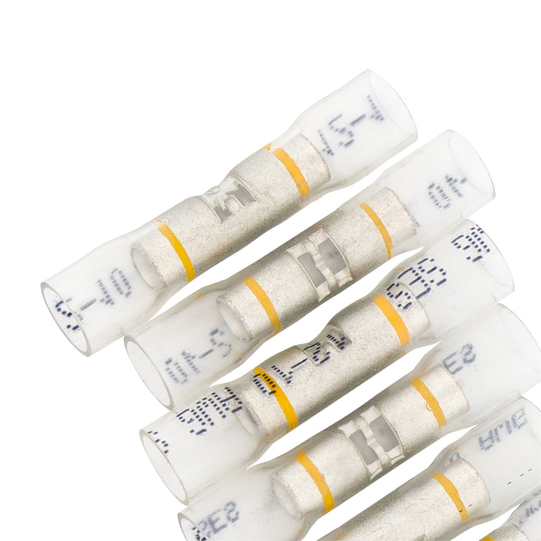 12-10 AWG CS Window Heat Shrink Butt Connector - Clear w/ Yellow Stripe (10-Pack)