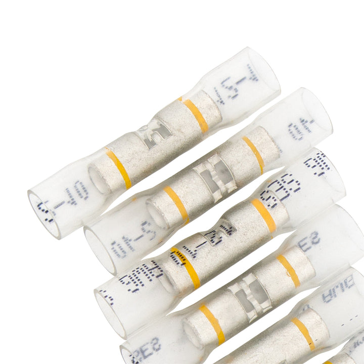 12-10 AWG CS Window Heat Shrink Butt Connector - Clear w/ Yellow Stripe (10-Pack)