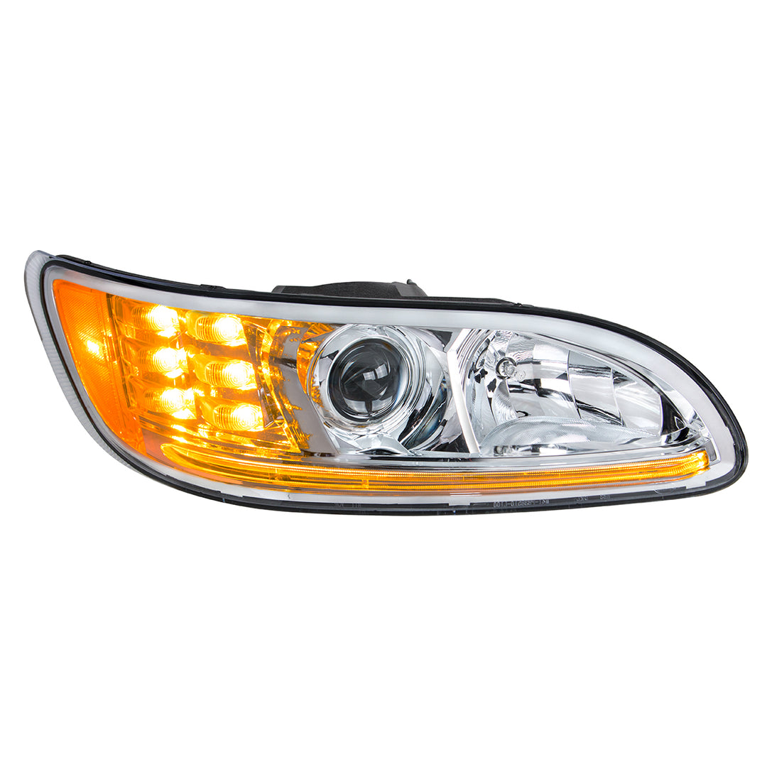 Chrome Projection Headlight With LED Turn &amp; Position Light for 2005-2015 Peterbilt 386 - Passenger