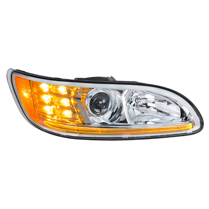 Chrome Projection Headlight With LED Turn &amp; Position Light for 2005-2015 Peterbilt 386 - Passenger