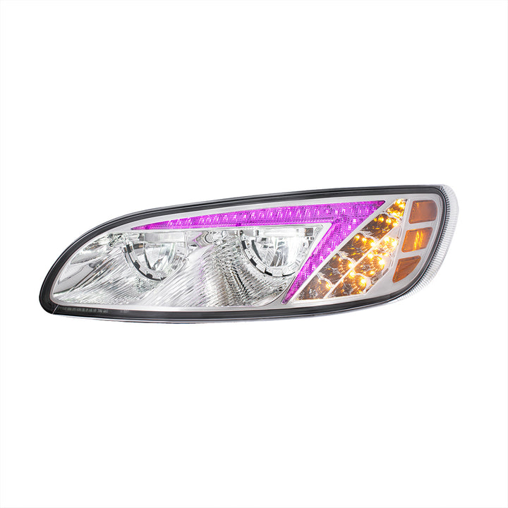 Chrome LED Headlight With Color Changing Position Light Bar For Peterbilt 386 (2005-2015) &amp; 387 (1999-2010) - Driver
