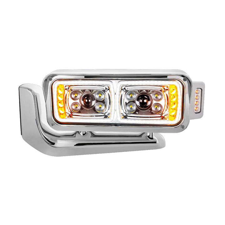 10 High Power LED "Chrome" Projection Headlight Assembly W/Mounting Arm &amp; Turn Signal Side Pod - Driver Side