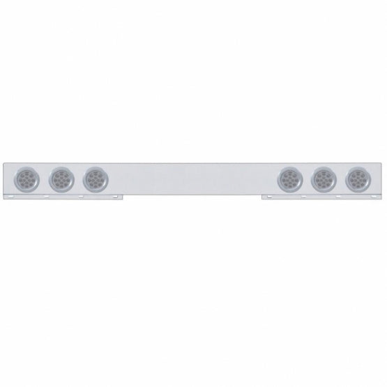 Stainless 1 Piece Rear Light Bar With 6 x 12 LED 4" Reflector Lights &amp; Bezels - Red LED/Clear Lens