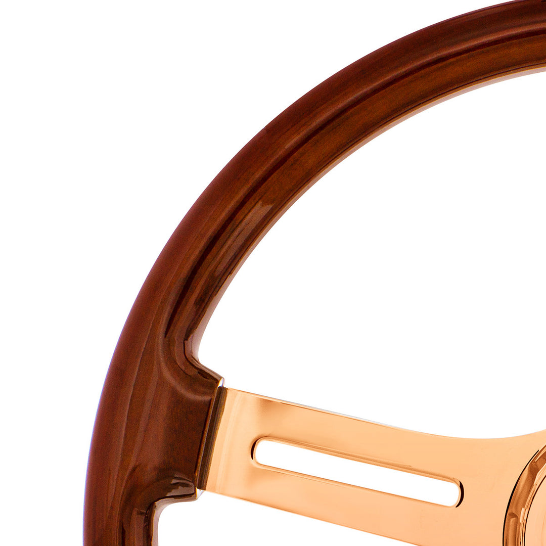 18" Rose Gold 4 Spoke Steering Wheel With Horn Button &amp; Bezel - Wood Grain