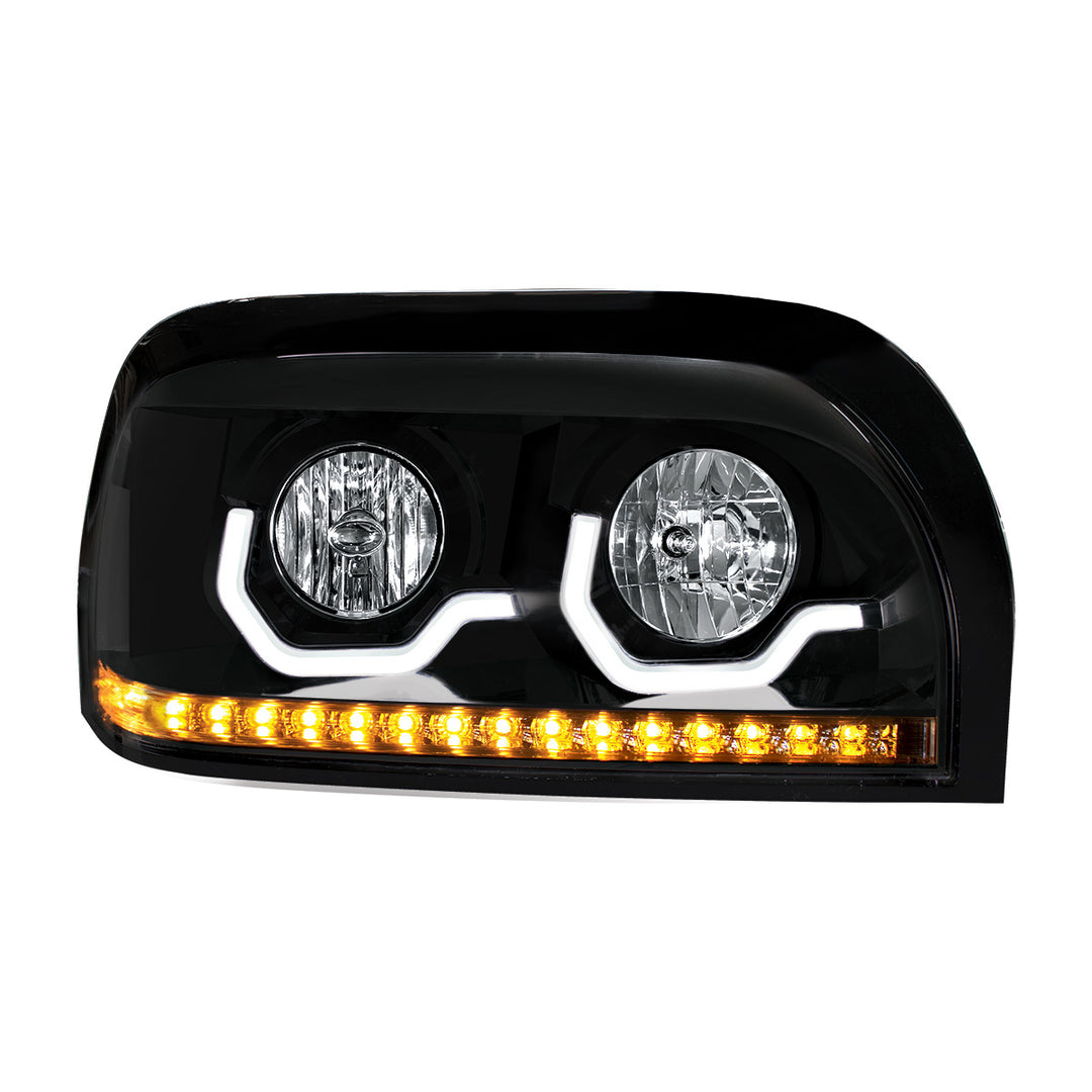 Blackout Headlight With LED Turn Signal &amp; Light Bar For 1996-2010 Freightliner Century - Passenger