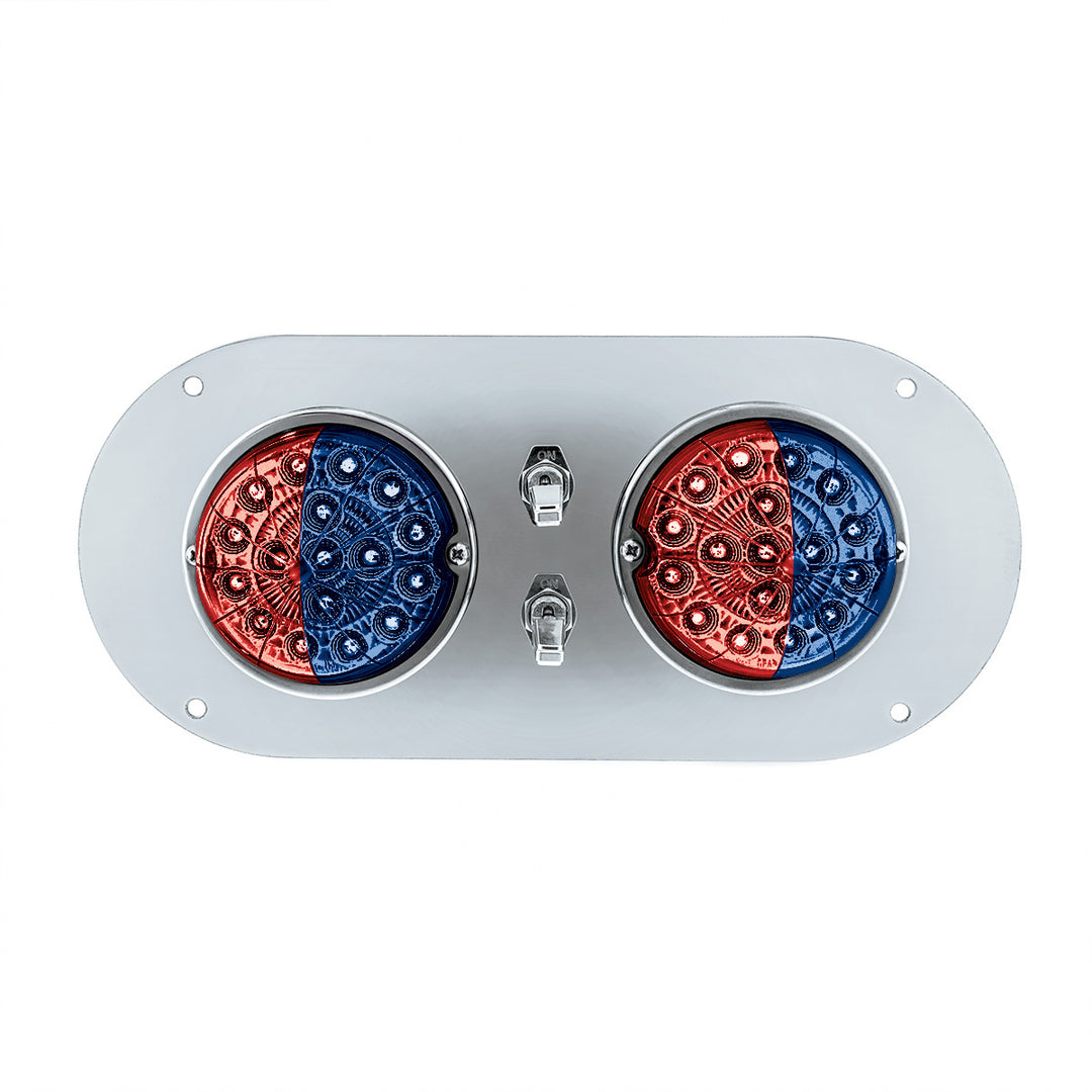304 Stainless Steel Above Door Dome Light Kit With 2 x 17 LED Double Fury Watermelon For KW &amp; PB Trucks - Red &amp; Blue LED