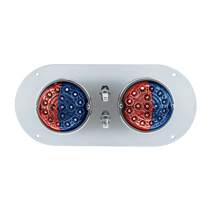 304 Stainless Steel Above Door Dome Light Kit With 2 x 17 LED Double Fury Watermelon For KW &amp; PB Trucks - Red &amp; Blue LED