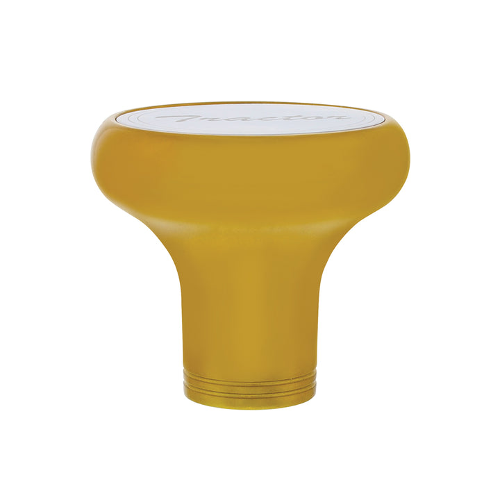 Deluxe Aluminum Screw-On Air Valve Knob With Stainless Tractor Plaque - Electric Yellow