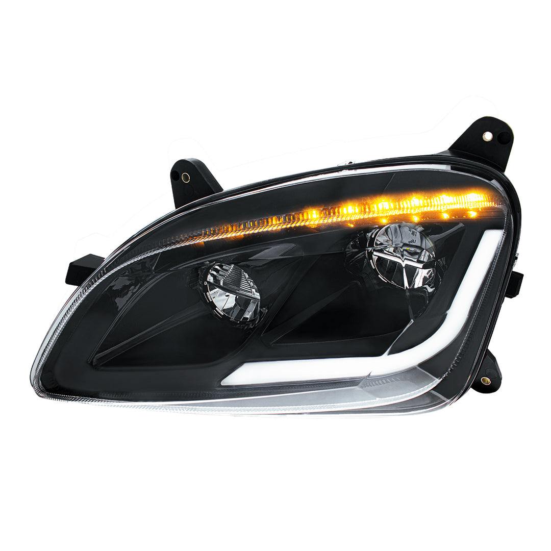 Black LED Headlight W/Sequential LED Turn Signal For Peterbilt 579 (2012-21) &amp; 587 (2010-16) - Driver