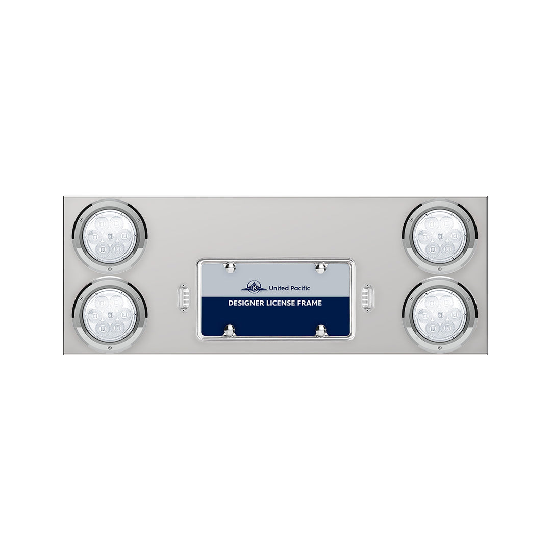 33-3/4" Stainless Rear Center Panel With Four 7 LED 4" Reflector Lights &amp; Bezels - Red LED/Clear Lens