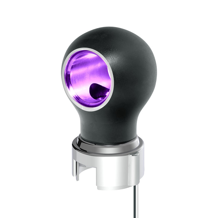 Thread-On Matte Black Charlotte Style Gearshift Knob With LED 13/15/18 Speed Adapter - Purple LED