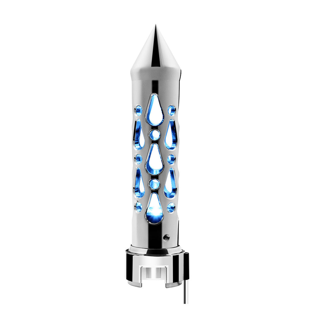 Brooklyn Style Spike Gearshift Knob With LED 13/15/18 Speed Adapter - Chrome/Blue LED