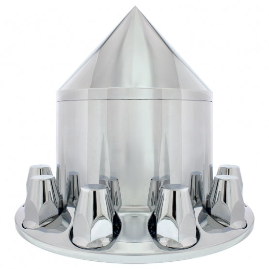 Spike Rear Axle Cover With 33mm Flat Top Thread-On Lug Nut Covers – Chrome | Semi Truck
