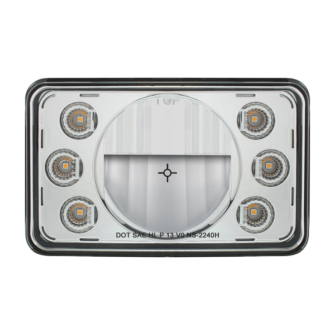ULTRALIT - 4" x 6" LED Headlight With Dual Function 6 Amber LED Position Lights - High Beam