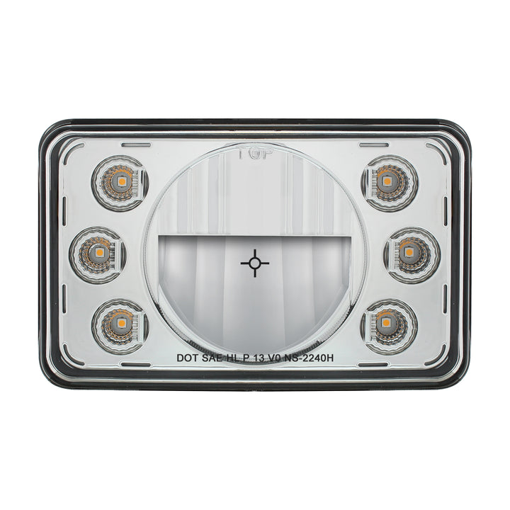 ULTRALIT - 4" x 6" LED Headlight With Dual Function 6 Amber LED Position Lights - High Beam