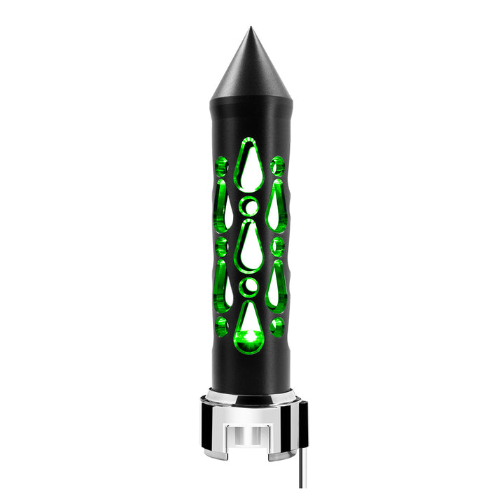 Thread-On Brooklyn Style Spike Gearshift Knob With LED 13/15/18 Speed Adapter - Matte Black/Green LED