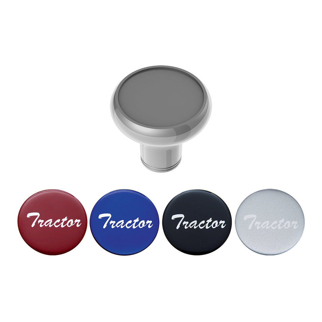 Deluxe Aluminum Screw-On Air Valve Knob With Multi - Color Glossy Tractor Sticker - Liquid Silver