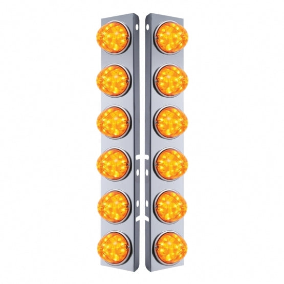 Stainless Steel Front Air Cleaner Bracket W/12 x 17 LED Watermelon Lights &amp; Stainless Steel Bezels For Peterbilt - Amber LED &amp; Lens (Pair)