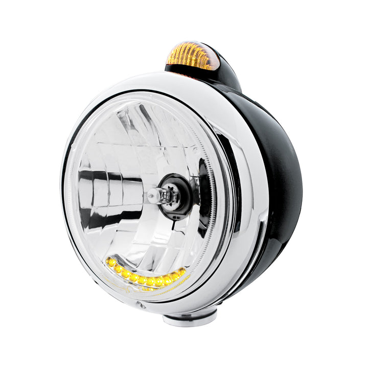 Black Guide 682-C Headlight H4 With 10 Amber LED &amp; Dual Mode LED Signal - Amber Lens
