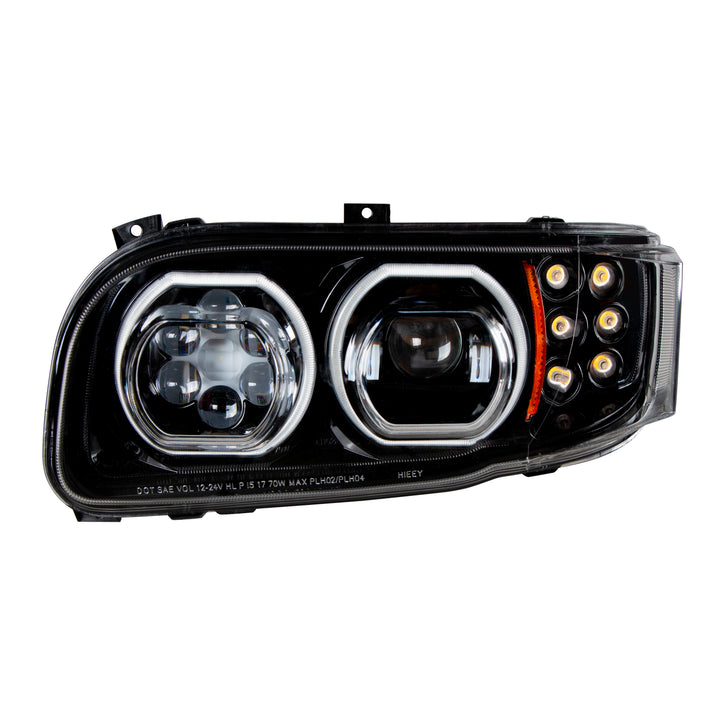 High Power 10 LED Blackout Headlight With 6 LED Turn &amp; 100 LED Halo For 2008-2024 Peterbilt 389 - Driver