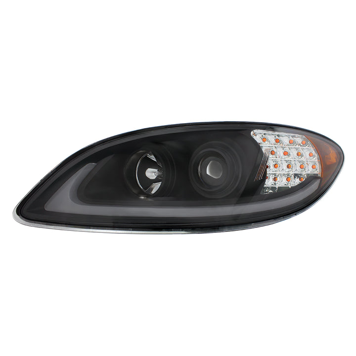 Black Projection Headlight With LED Turn Signal &amp; Light Bar For 2006-2017 International Prostar - Driver
