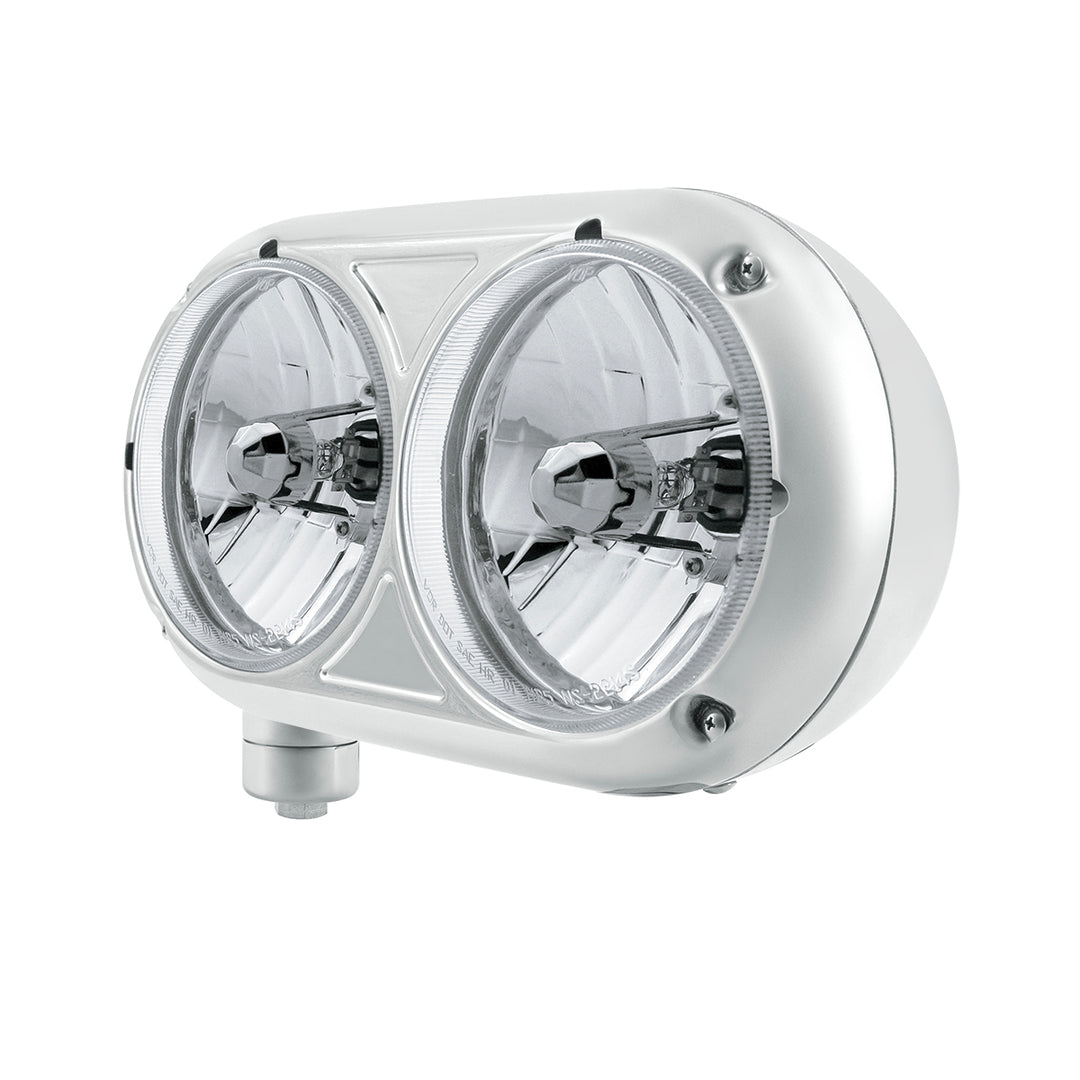 Headlight Assembly With Crystal Halogen Bulbs &amp; 304 Stainless Steel Housing For Peterbilt 359 - Driver