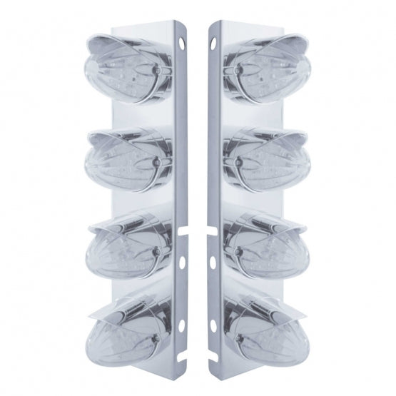 Stainless Steel Front Air Cleaner Bracket With 8 x 19 LED Watermelon Lights &amp; Visors For Peterbilt - Amber LED/Clear Lens