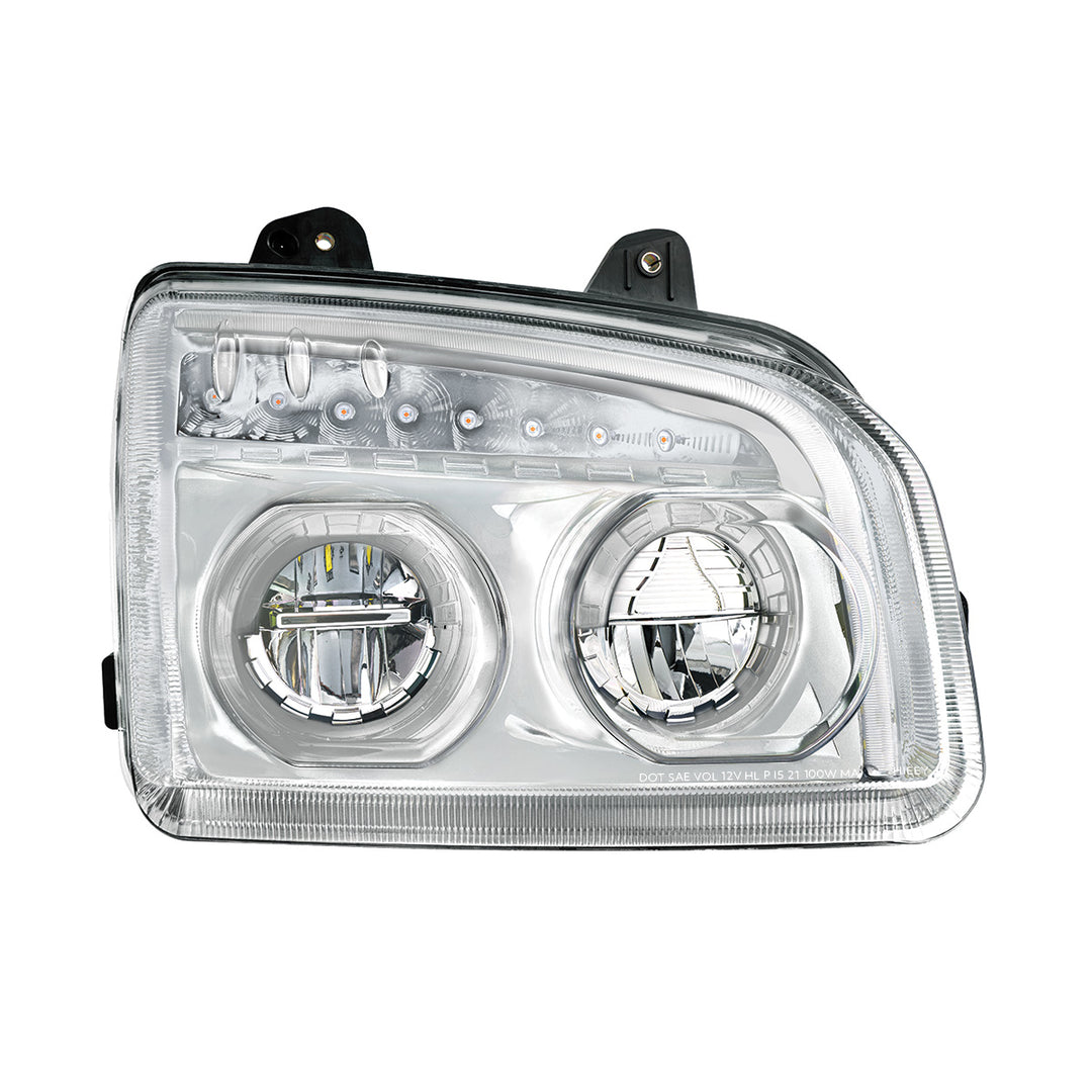 High Power LED Chrome Headlight With LED Turn Signal &amp; Light Bar For 2015-2025 Kenworth T880 - Passenger