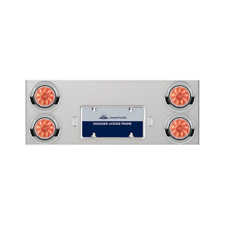 33-3/4" Stainless Rear Center Panel With Four 10 LED 4" Lights &amp; Visors - Red LED/Clear Lens