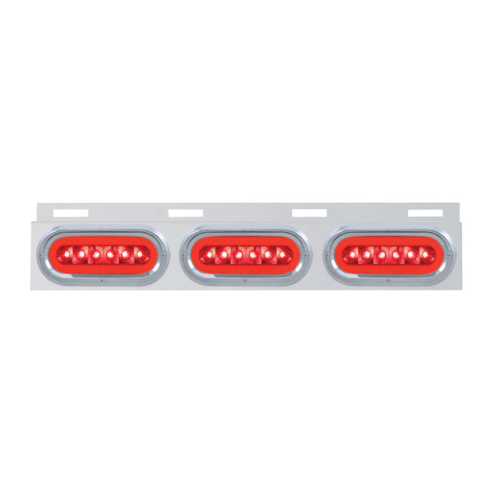 Stainless Top Mud Flap Bracket With 3 x 22 LED 6" Oval GloLight &amp; Visors - Red LED/Red Lens (Each)