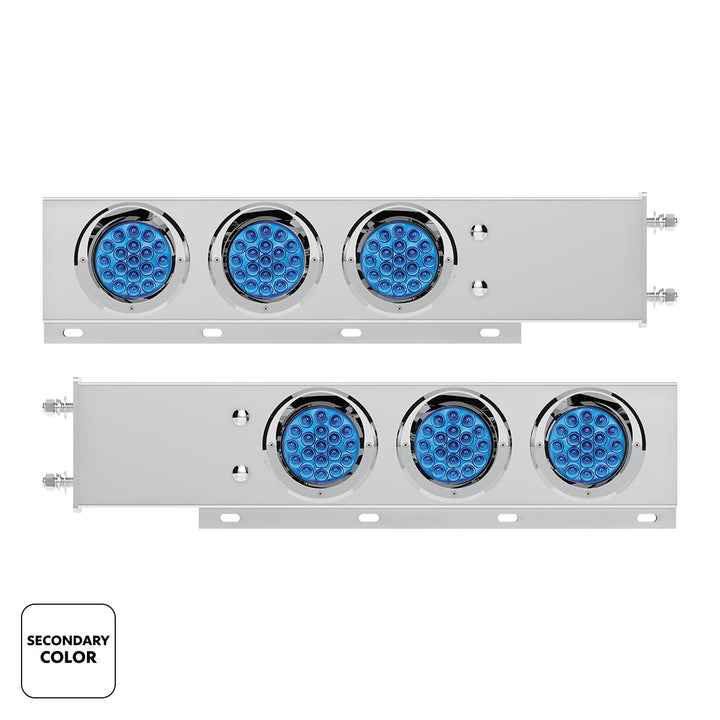 3-3/4" Bolt Pattern Stainless Steel Spring Loaded Light Bar With 6X Double Fury 19 LED Lights &amp; Visors - Red &amp; Blue(Pair)