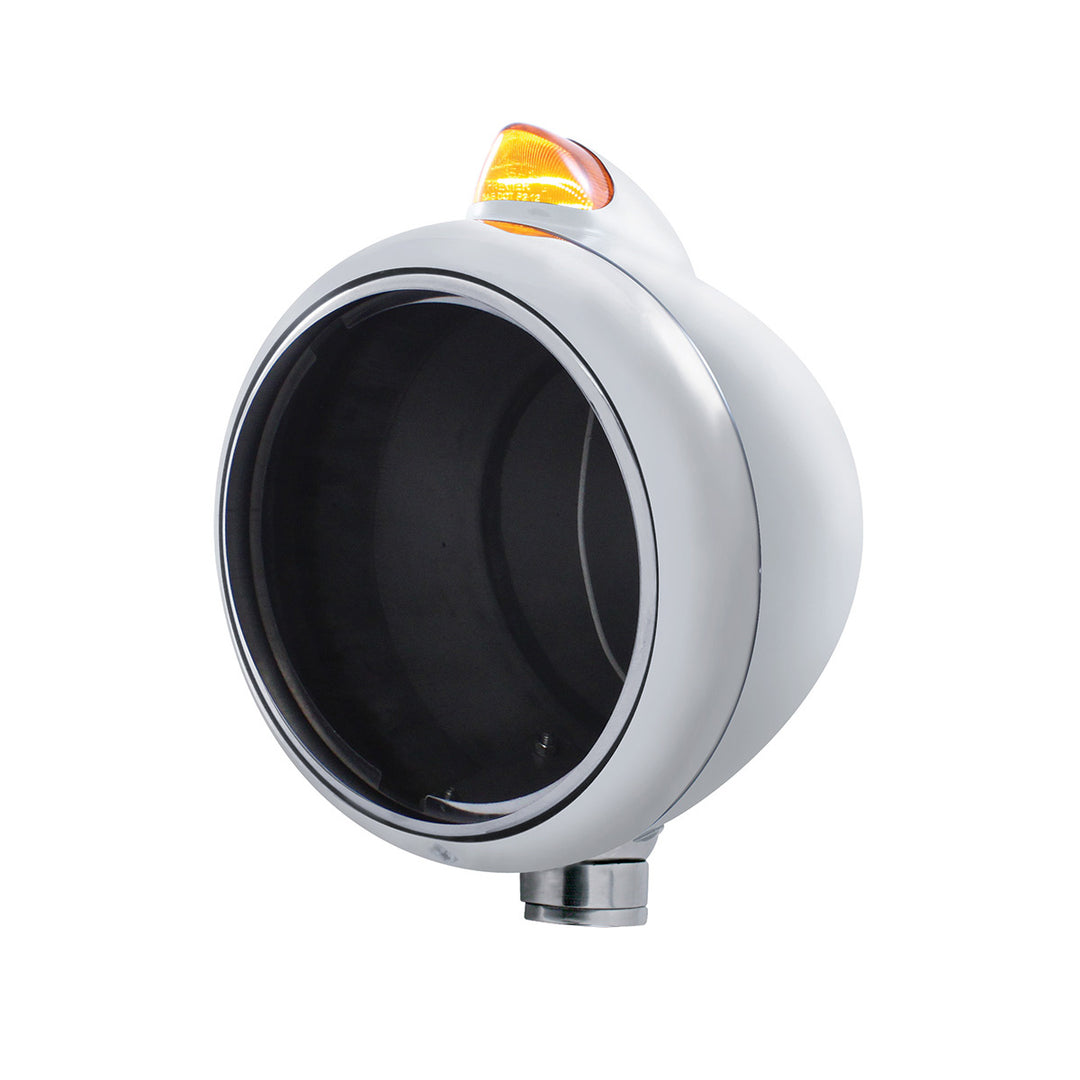 Stainless Steel Guide 682-C Headlight No Bulb &amp; Original Style LED Signal - Amber Lens