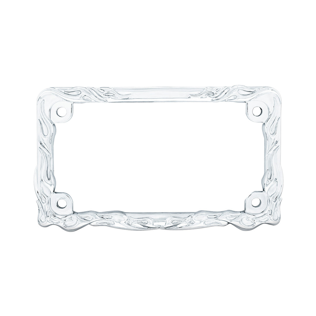 Motorcycle License Plate Frame - Chrome Flame &amp; Frame