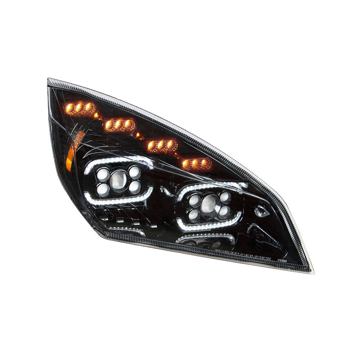 Black 10 LED Projector Headlight With LED Sequential Turn &amp; DRL For 2018-2024 Cascadia - Passenger
