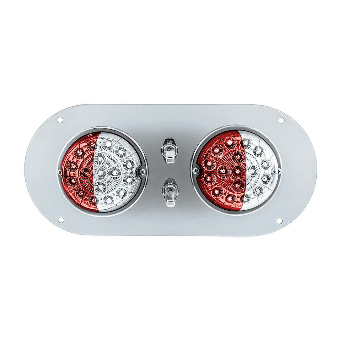 304 Stainless Steel Above Door Dome Light Kit With 2 x 17 LED Double Fury Watermelon For KW &amp; PB Trucks - Red &amp; White LED