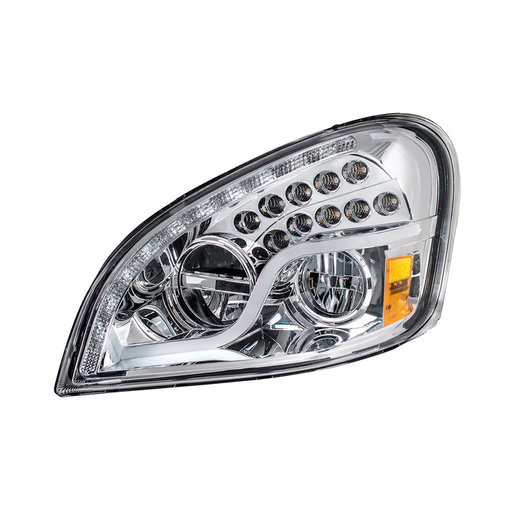 High Power LED Chrome Headlight With LED DRL &amp; LED Turn Signal For 2008-2017 FL Cascadia - Driver